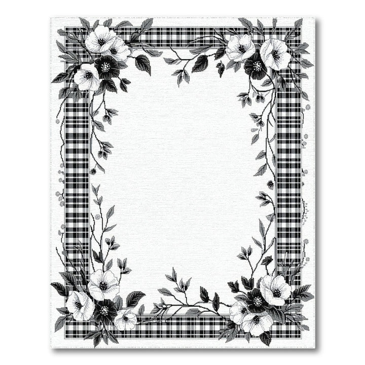 Black White Floral Vintage Plaid Area Rug