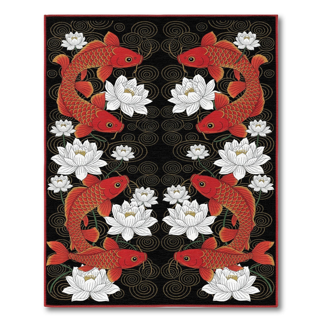 Red Koi Fish and Lotus Area Rug