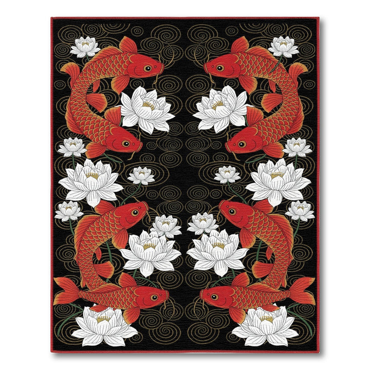 Red Koi Fish and Lotus Area Rug