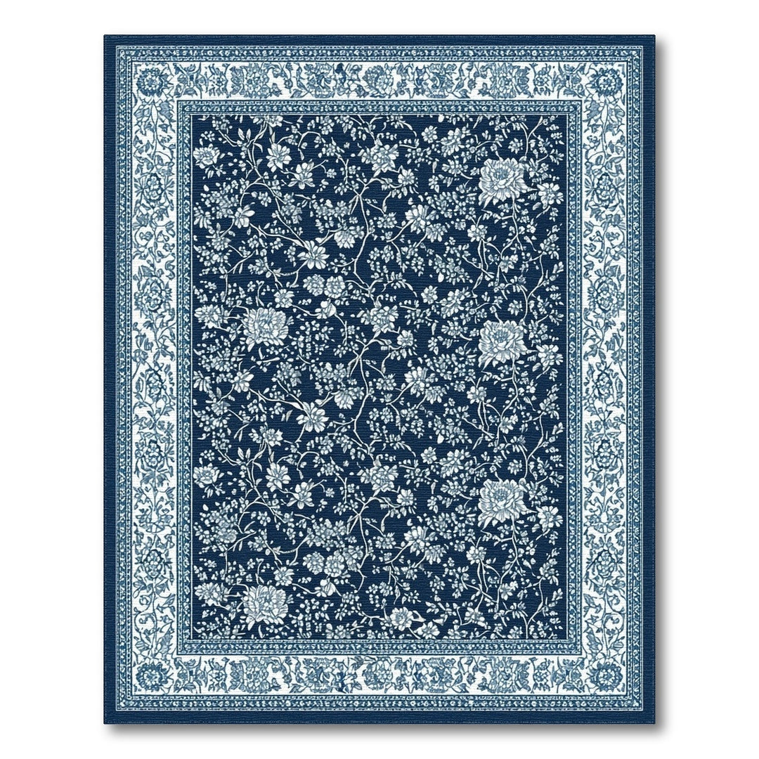 Navy Blue Floral Vintage Area Rug