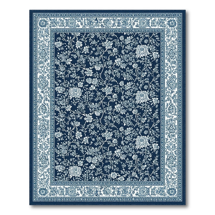Navy Blue Floral Vintage Area Rug