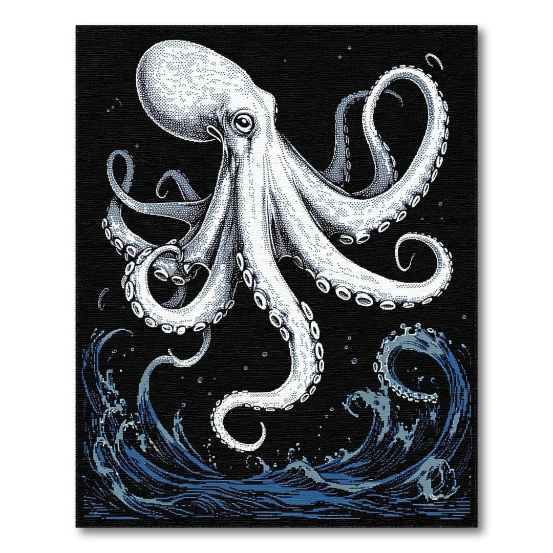 Octopus Waves Black White Area Rug