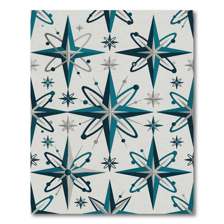 Teal Gray Atomic Starburst Rug