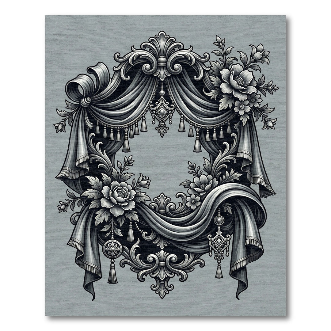 Ornate Gray Floral Drape Scroll Rug