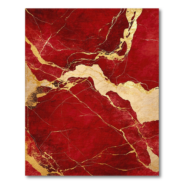 Red Marble Gold Vein Abstract Area Rug