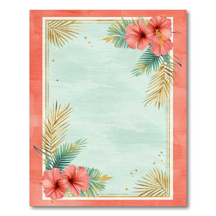 Coral Hibiscus Gold Palm Washable Area Rug