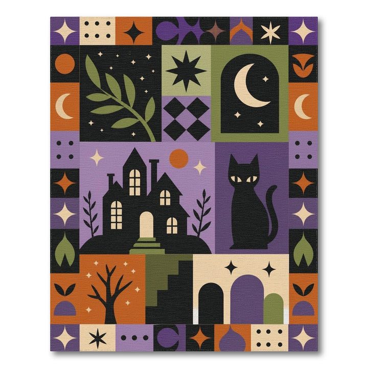 Black Cat Patchwork Geometric Area Rug