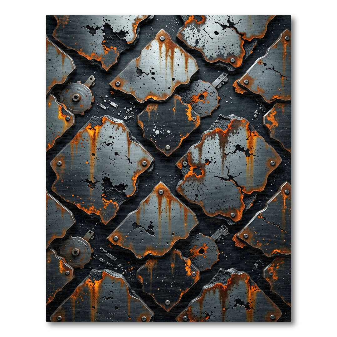 Rusty Metal Industrial Geometric Tiles Rug