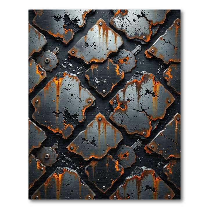 Rusty Metal Industrial Geometric Tiles Rug