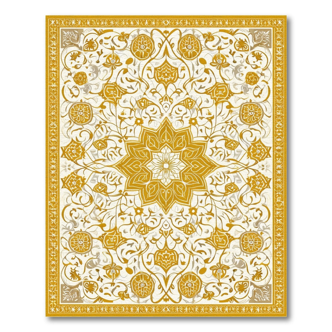 Gold and Silver Gold Floral Medallion Vintage Area Rug