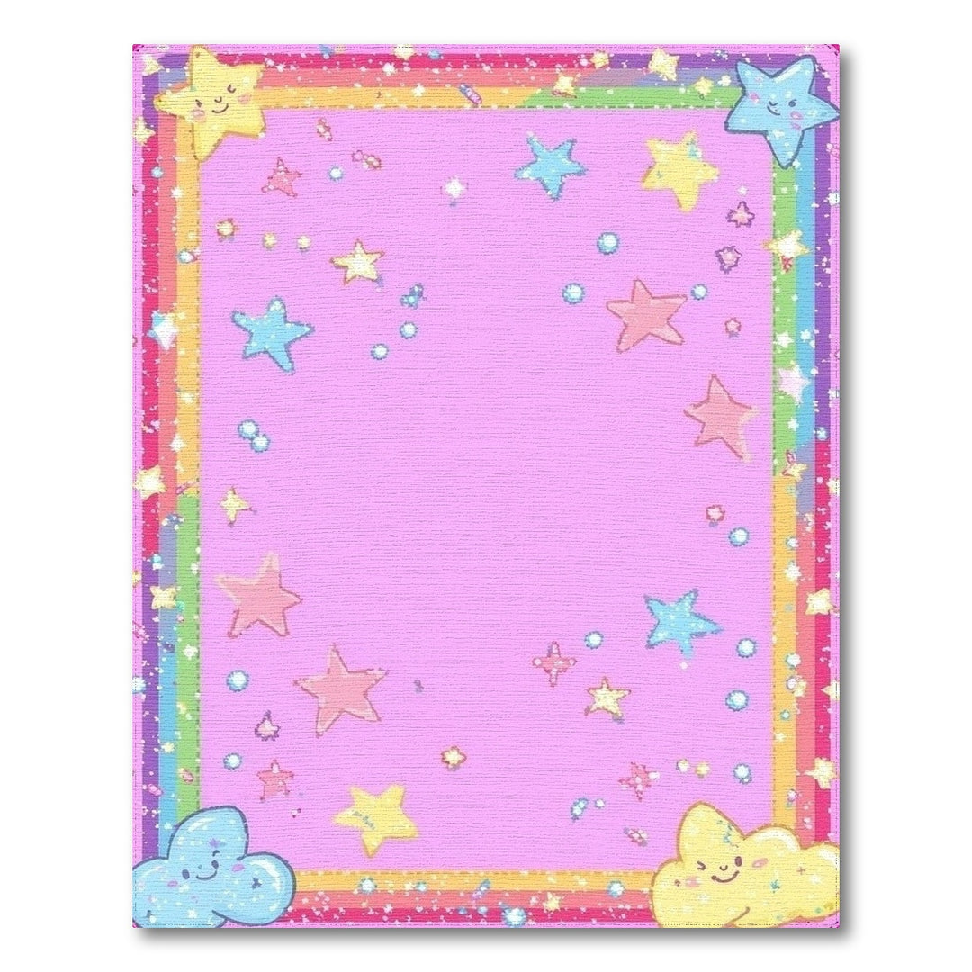 Pink Cartoon Stars Kids Area Rug