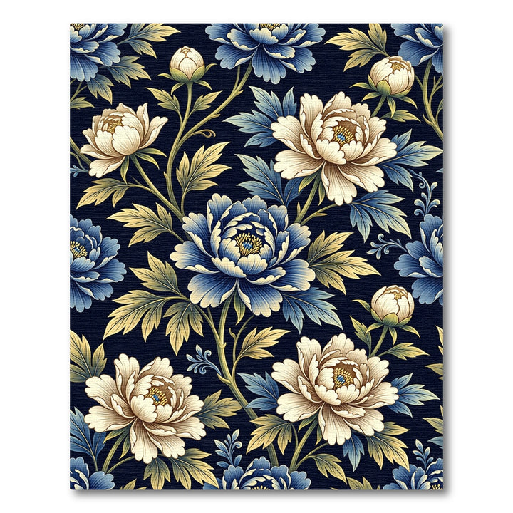Elegant Cream Blue Peony Botanical Rug