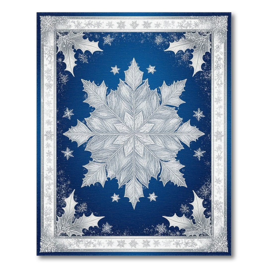 Silver Snowflake Holly Blue Area Rug