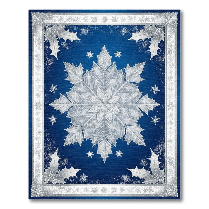 Silver Snowflake Holly Blue Area Rug