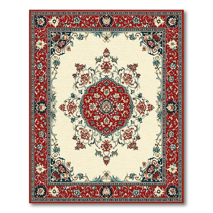 Red Persian Floral Medallion Area Rug