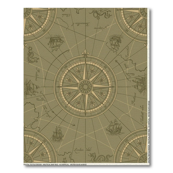 Vintage Nautical Compass Ship Map Rug