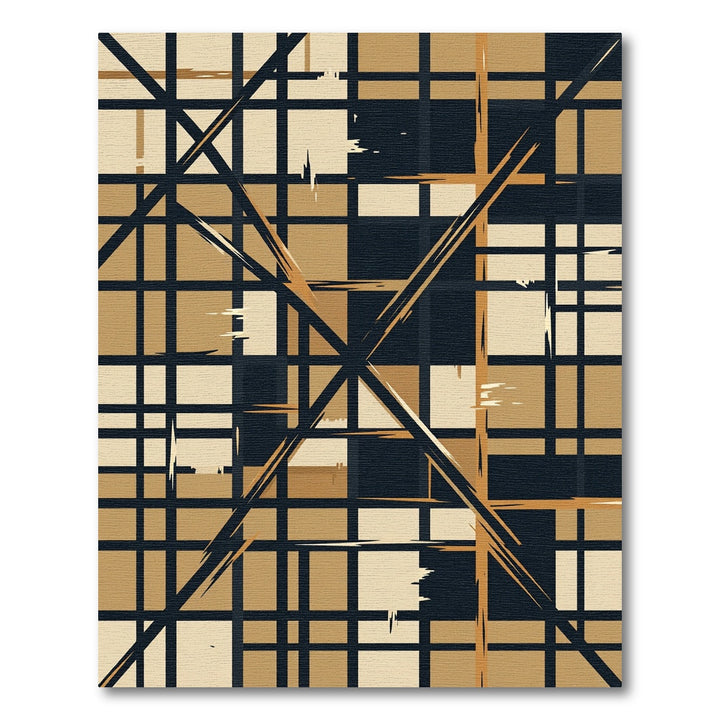 Golden Brown Abstract Grid Design Rug