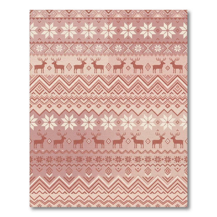 Rose Gold Nordic Reindeer Snowflake Stripe Rug