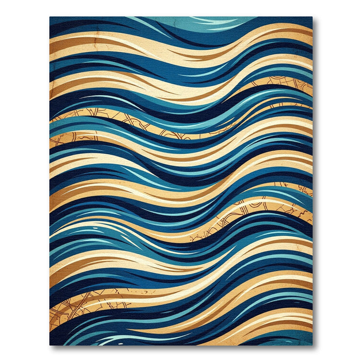Blue Gold Wavy Lines Abstract Rug