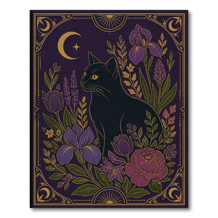 Mystic Black Cat Purple Floral Vintage Area Rug