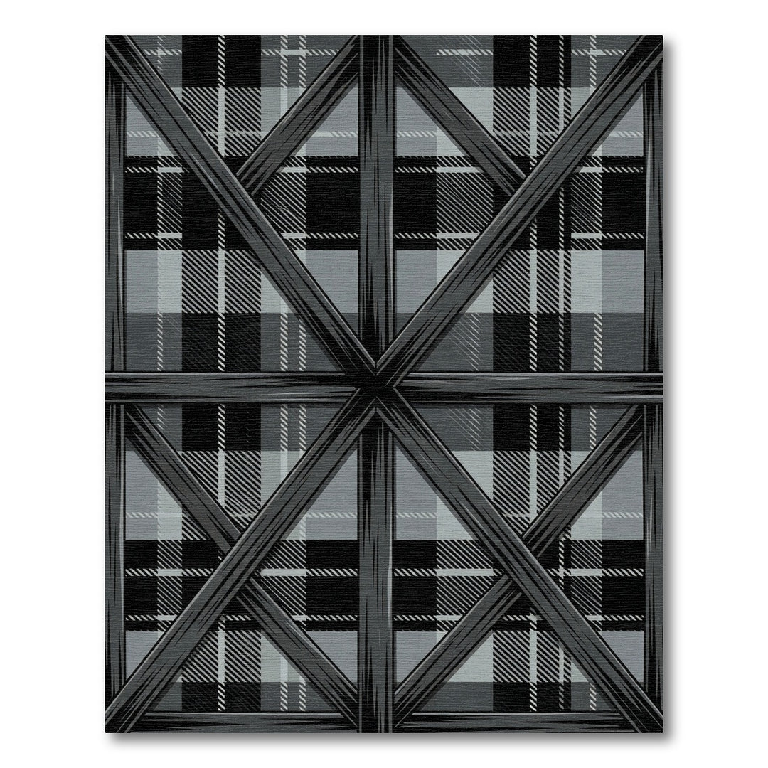 Dark Gray Plaid Geometric Window Rug