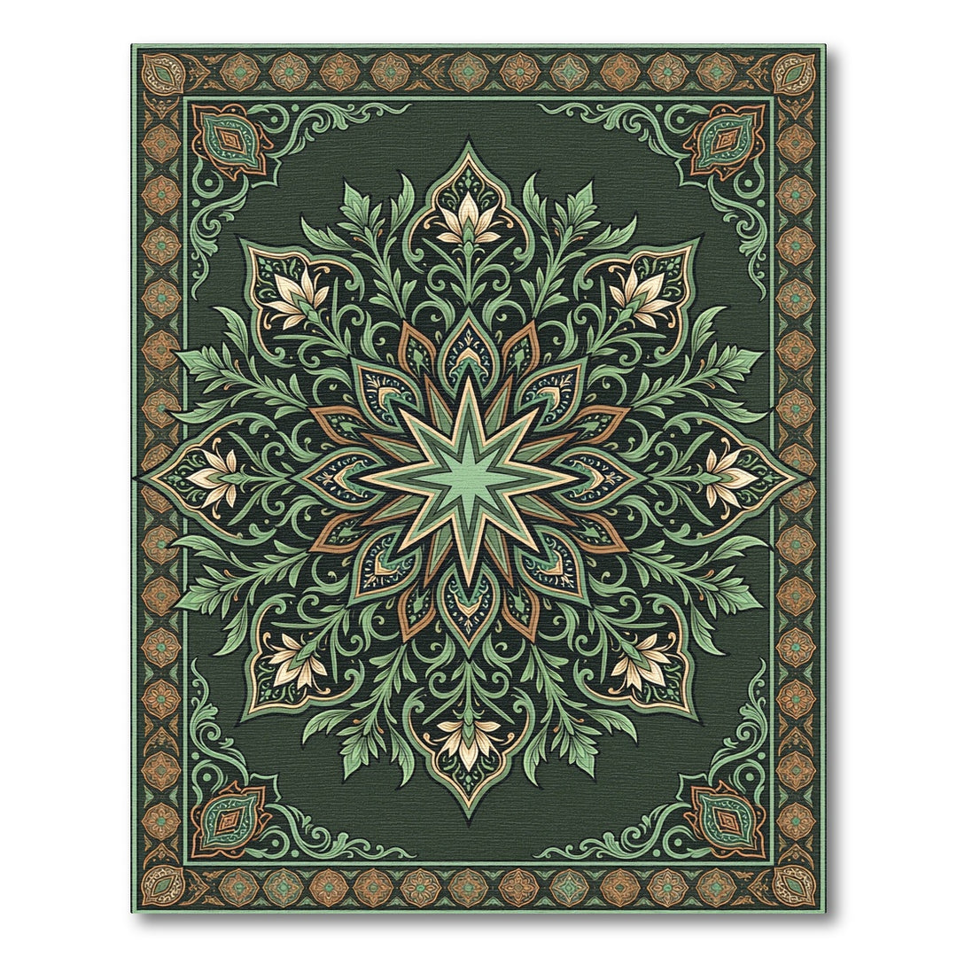 Ornate Emerald Medallion Garden Rug