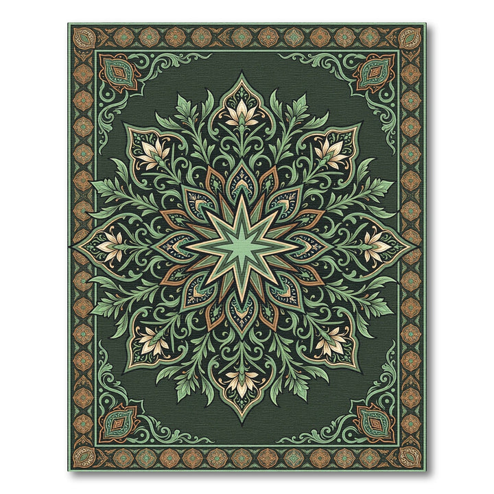 Ornate Emerald Medallion Garden Rug