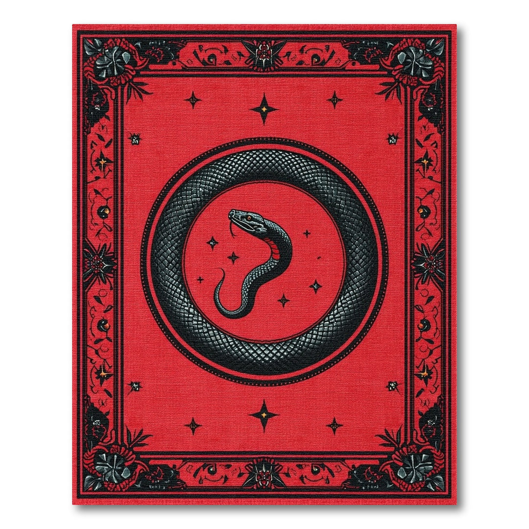 Red Serpent Coil Vintage Area Rug
