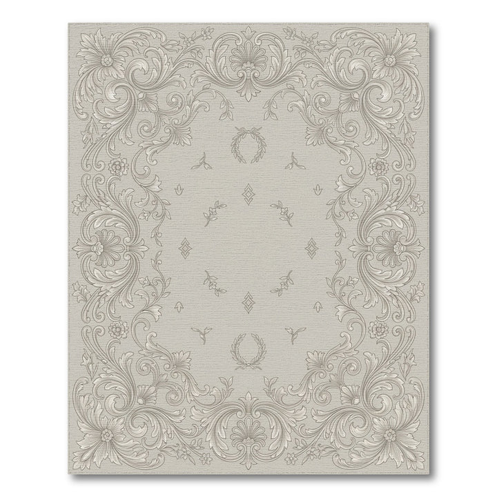 Ornate Beige Floral Scroll Frame Rug