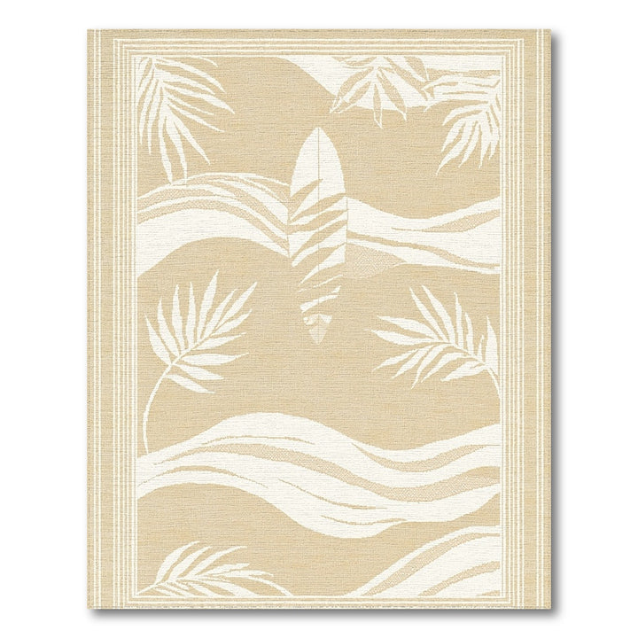 Beige Coastal Surfboard Wave Area Rug
