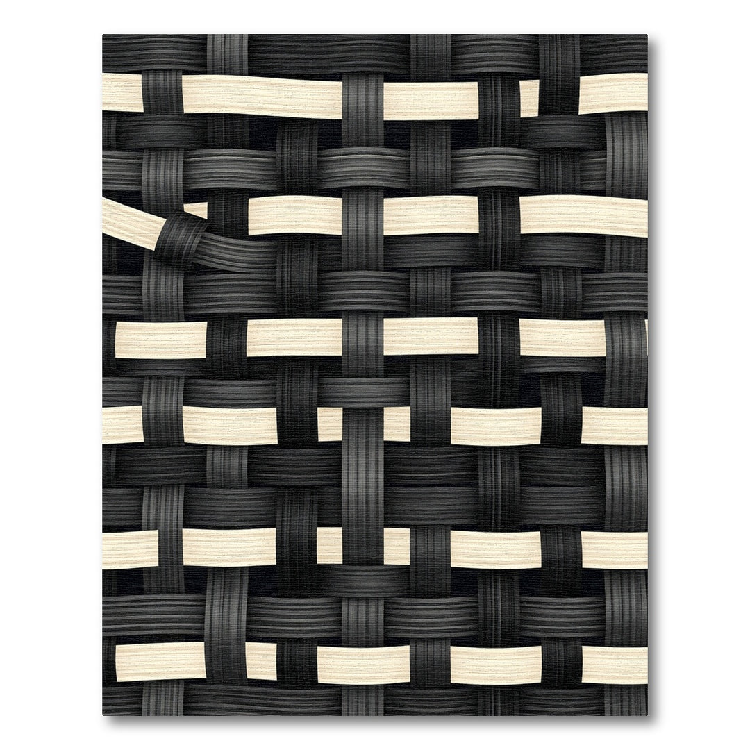 Black Beige Woven Basketweave Texture Rug