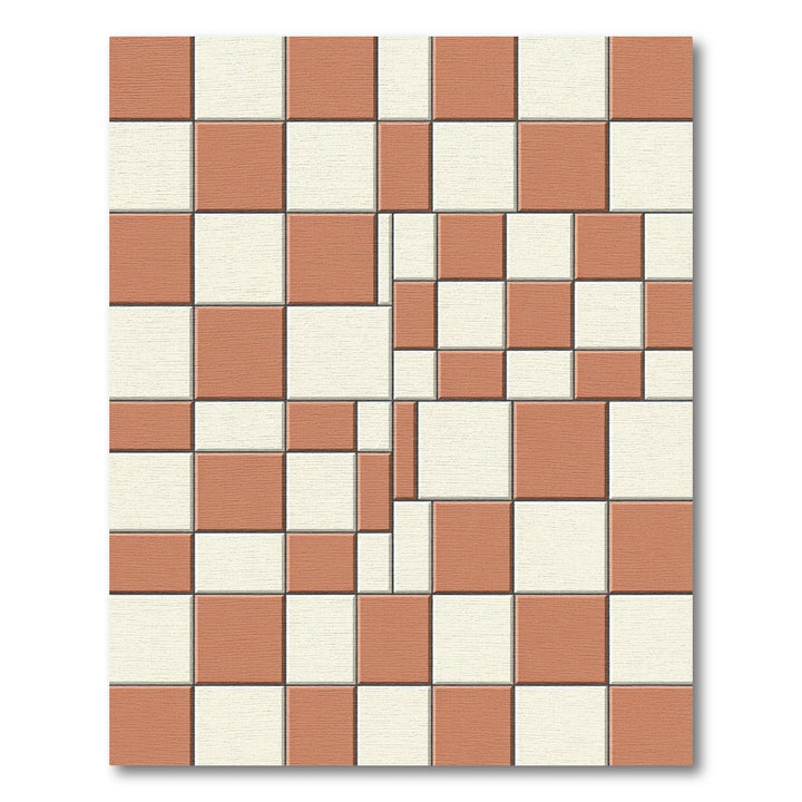 Terracotta Cream Alternating Square Rug
