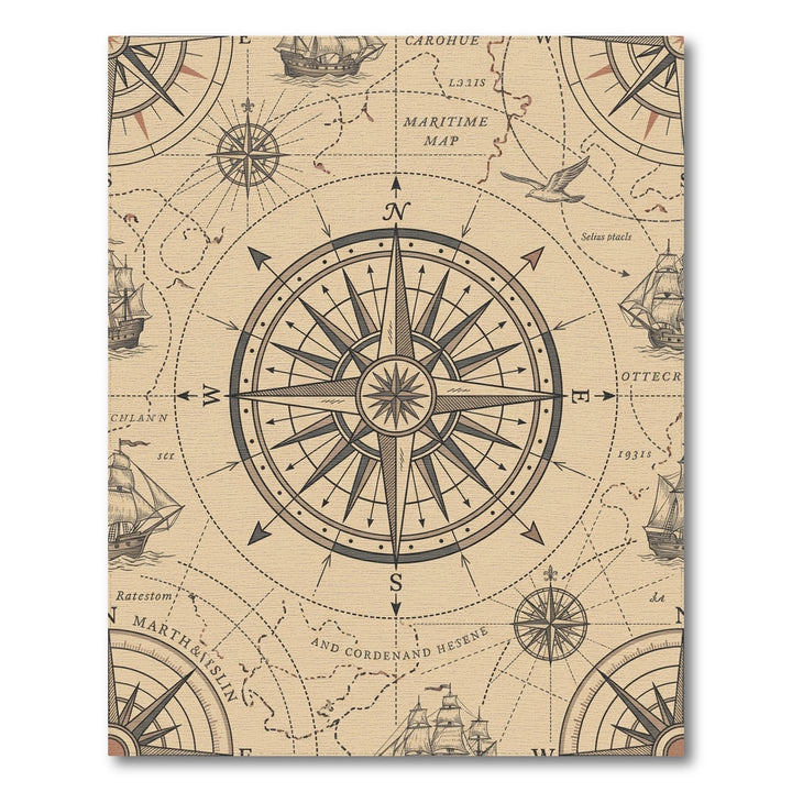 Vintage Nautical Compass Marine Map Rug