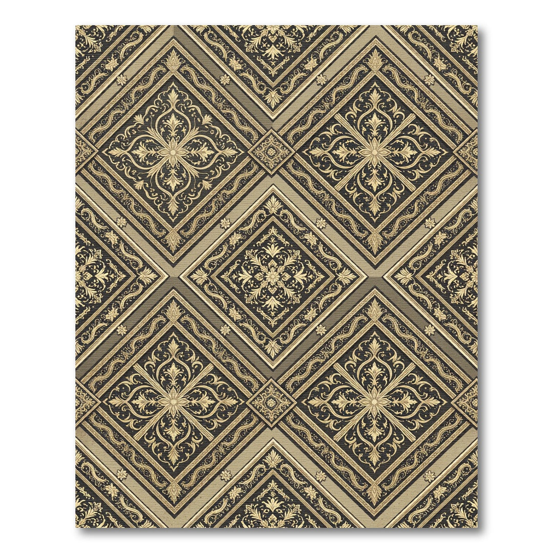 Ornate Golden Damask Diamond Rug