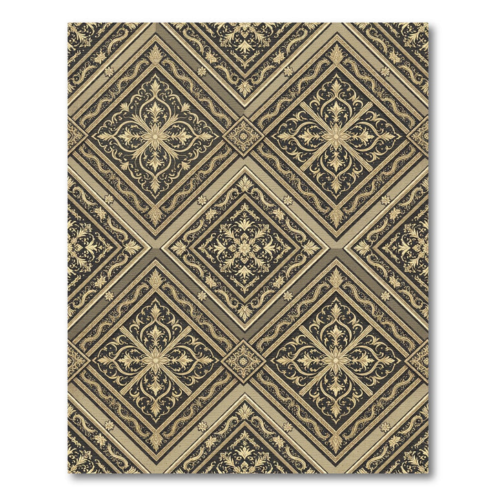 Ornate Golden Damask Diamond Rug