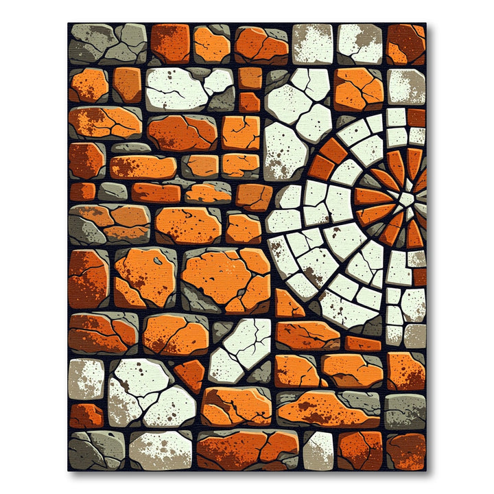 Orange White Stone Mosaic Medallion Rug