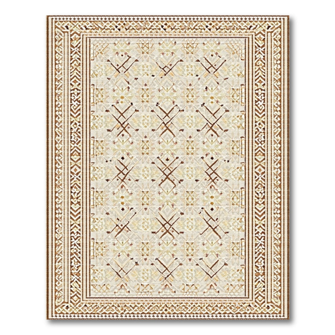 Beige Brown Geometric Tribal Area Rug