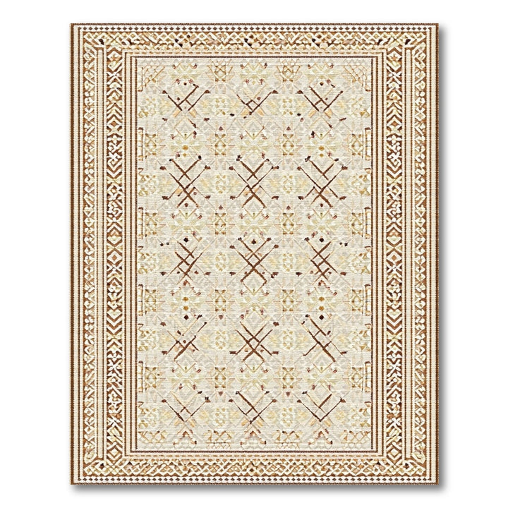 Beige Brown Geometric Tribal Area Rug