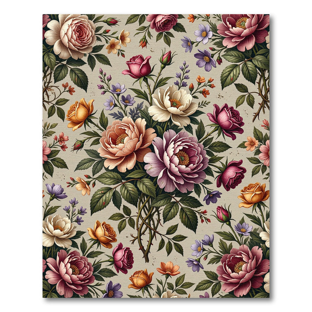 Rich Rose Garden Botanical Arrangement Rug