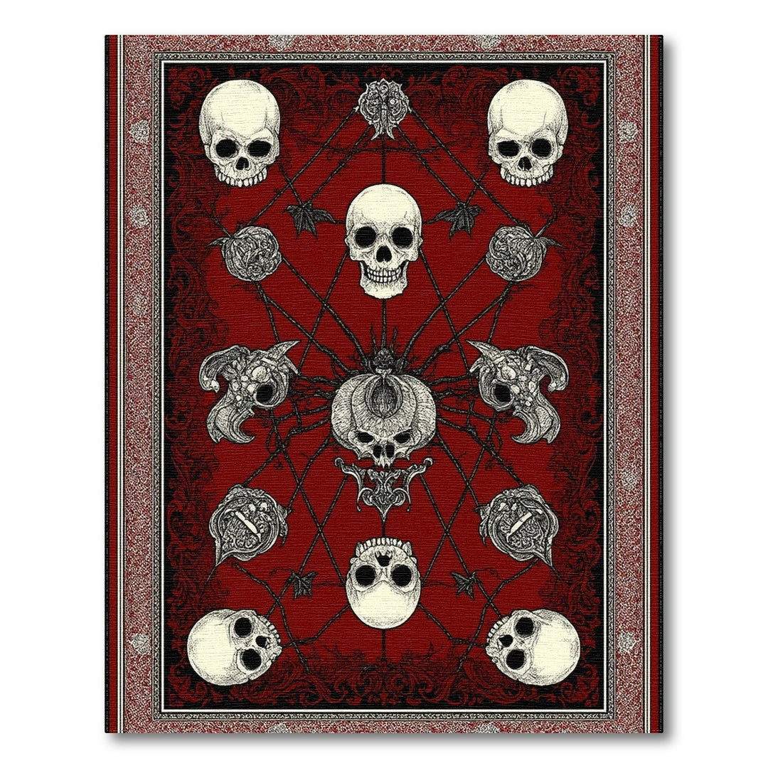 Distressed Vintage Red Gothic Skull Area Rug