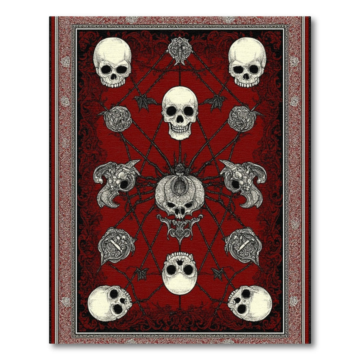 Distressed Vintage Red Gothic Skull Area Rug
