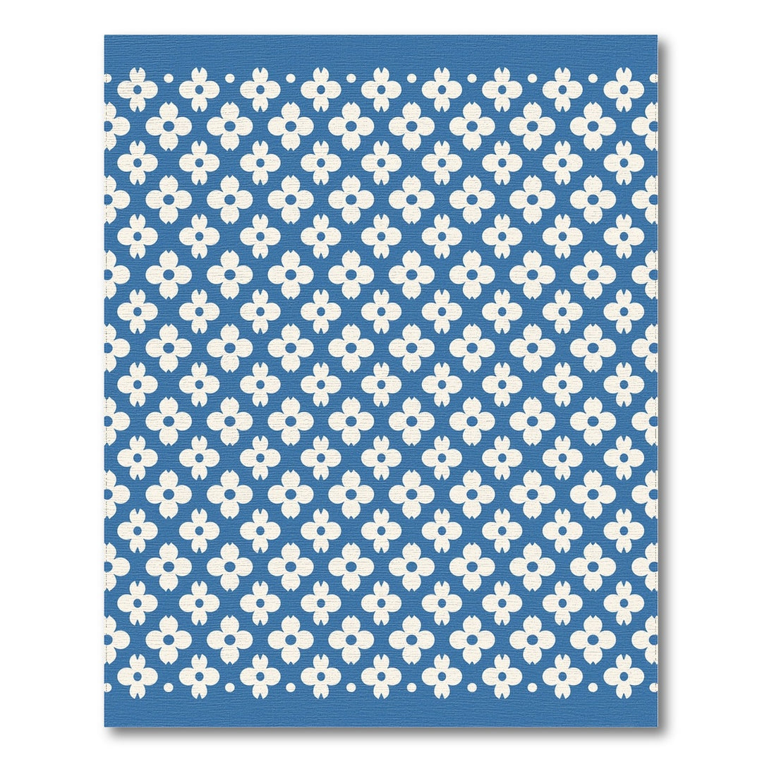 Blue and Teal Blue Floral Washable Area Rug