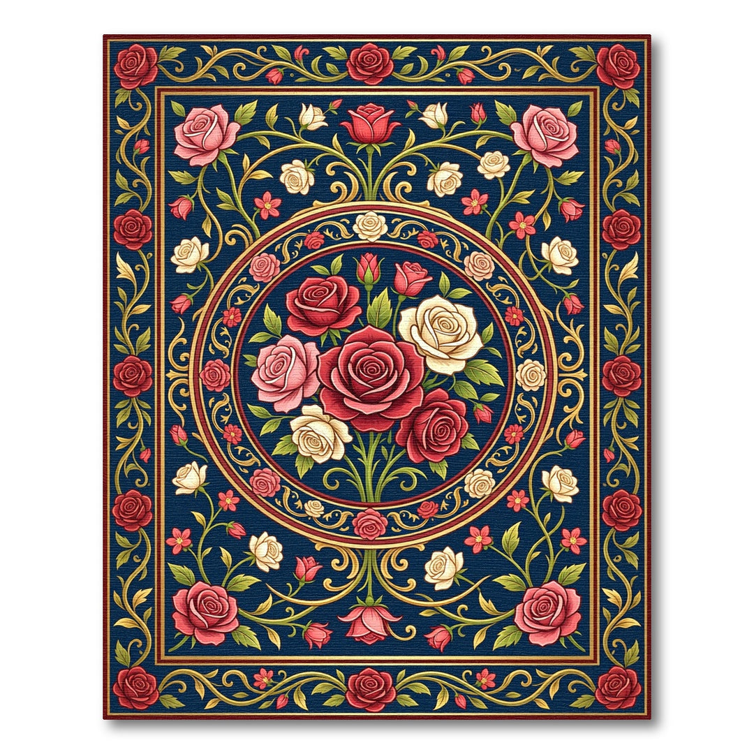 Crimson Blush Rose Garden Medallion Rug