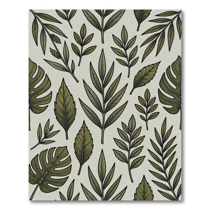Olive Green Botanical Leaf Illustration Rug