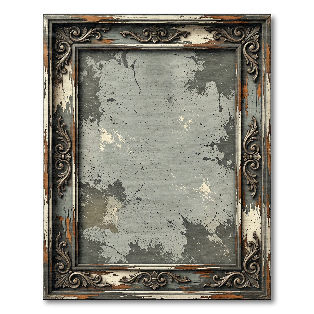 Distressed Rustic Ornate Frame Rug