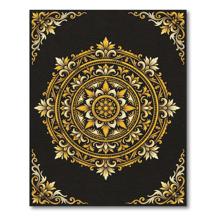 Ornate Golden Mandala Rug