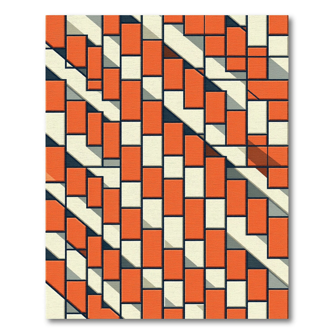 Orange White Geometric Composition Rug