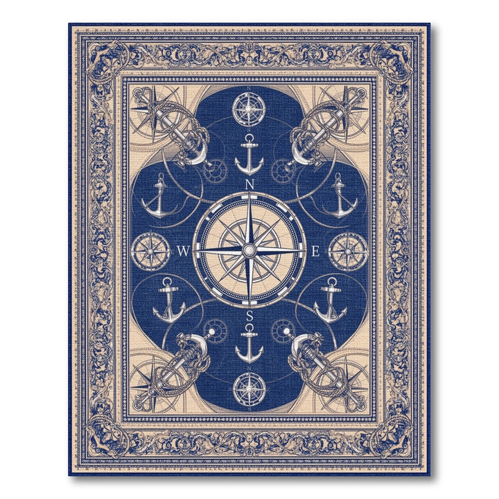 Blue and Teal Blue Nautical Compass Anchor Area Rug