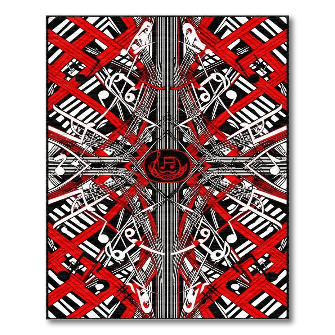 Red Music Notes Geometric Area Rug