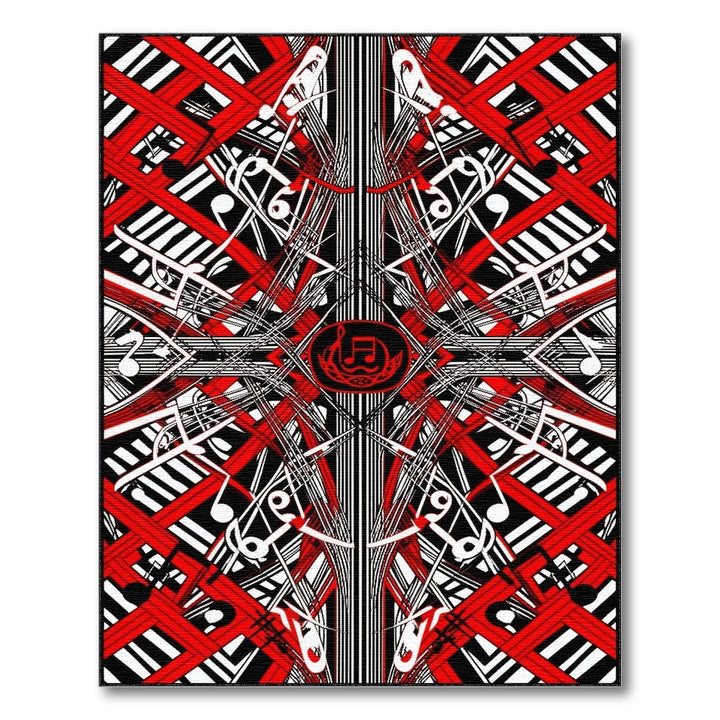Red Music Notes Geometric Area Rug
